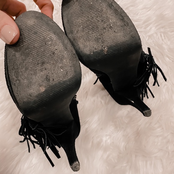 BEBE Black Suede Platform Fringe Ankle Booties 8 - Picture 16 of 16